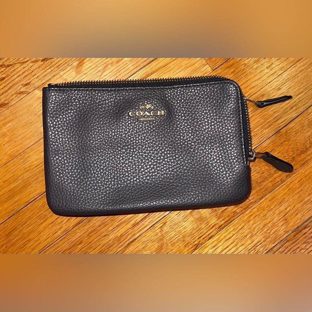Coach Dusty Dark Blue Pebbled Leather Pouch
